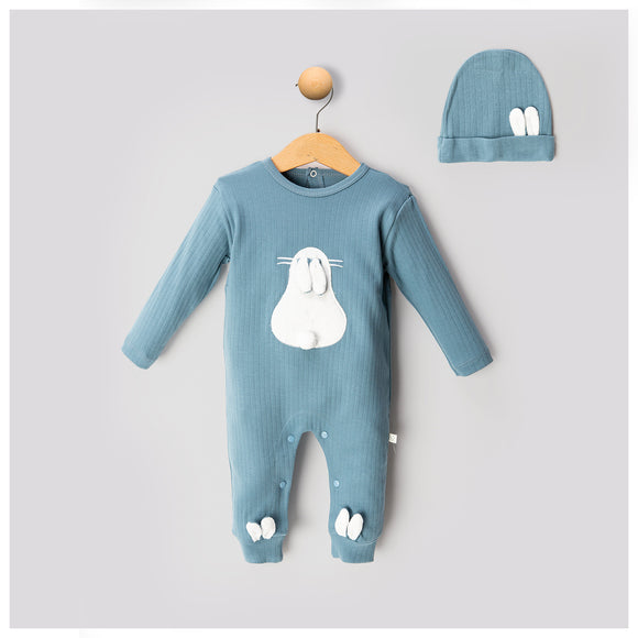 RABBIT HAT OVERALLS 3-6-9m