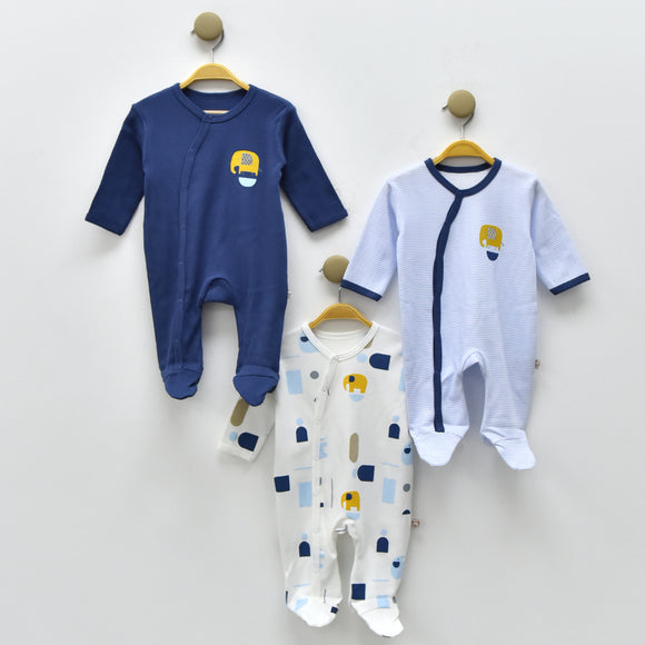 ELEPHANT 3-PIECE OVERALLS 0-3m