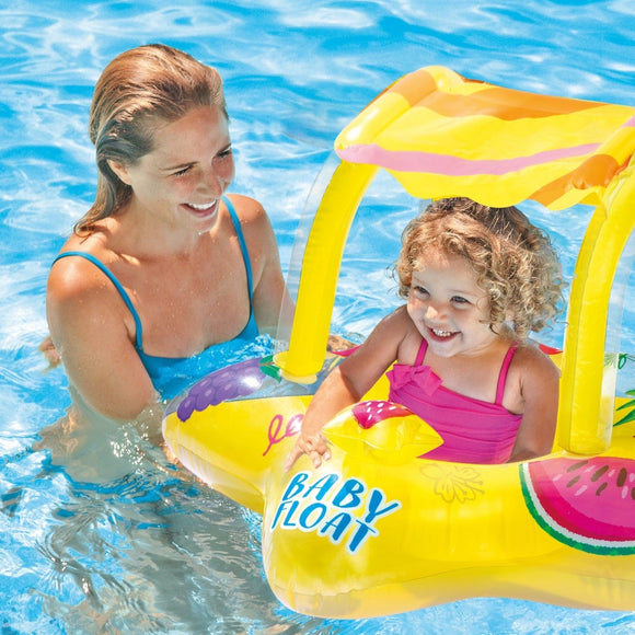 Yellow Kiddie Inflatable Pool Float w/ Sunshade