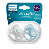 Ultra Soft Soother Pack of 2, 6-18M BOY