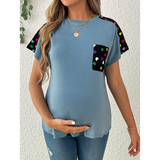 Maternity Love Heart Print Color Block Pocket T-Shirt