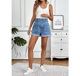 Elastic Denim Shorts