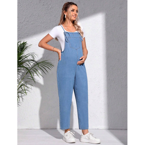 Maternity Patched Pocket Denim Overalls Without Tee