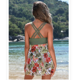 Maternity Beach Tropical Print Drawstring Tankini Set