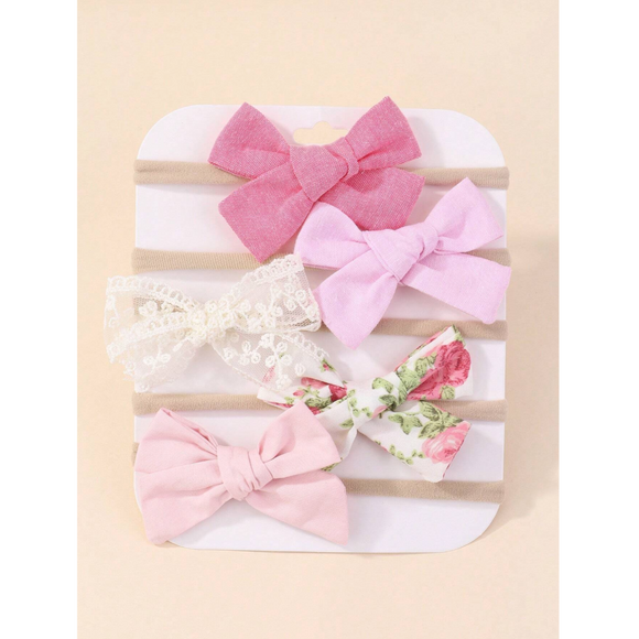 5pcs Baby Bow Decor Hair Band PINK