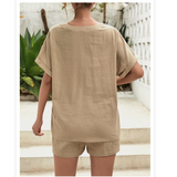 Maternity Notched Neck Batwing Sleeve Top & Shorts Set