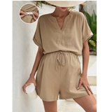 Maternity Notched Neck Batwing Sleeve Top & Shorts Set