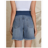 Maternity Adjustable Waist Ripped Washed Denim Shorts