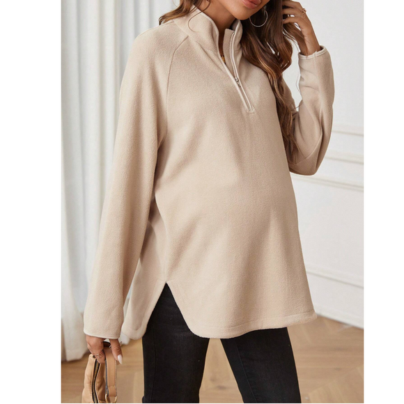 Maternity Half Zip Raglan Sleeve Fleece Tee