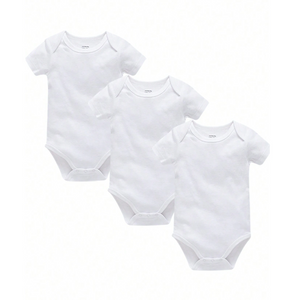 3pcs White Short Sleeve Bodysuit Set