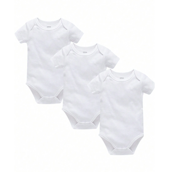 3pcs White Short Sleeve Bodysuit Set