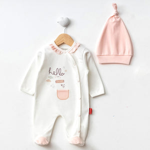 HELLO Overalls  Girl Hat 0-12M