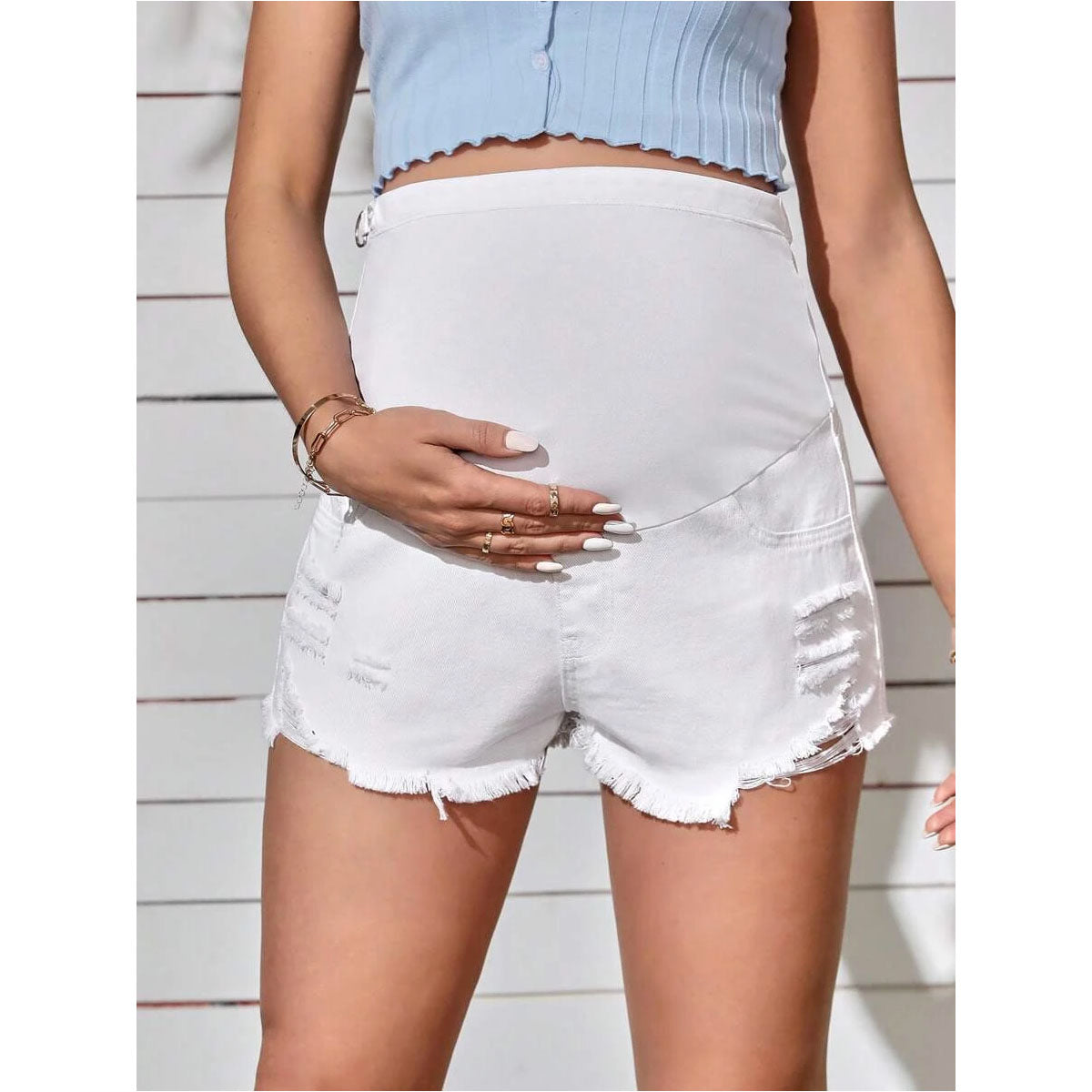 White maternity cheap jean shorts